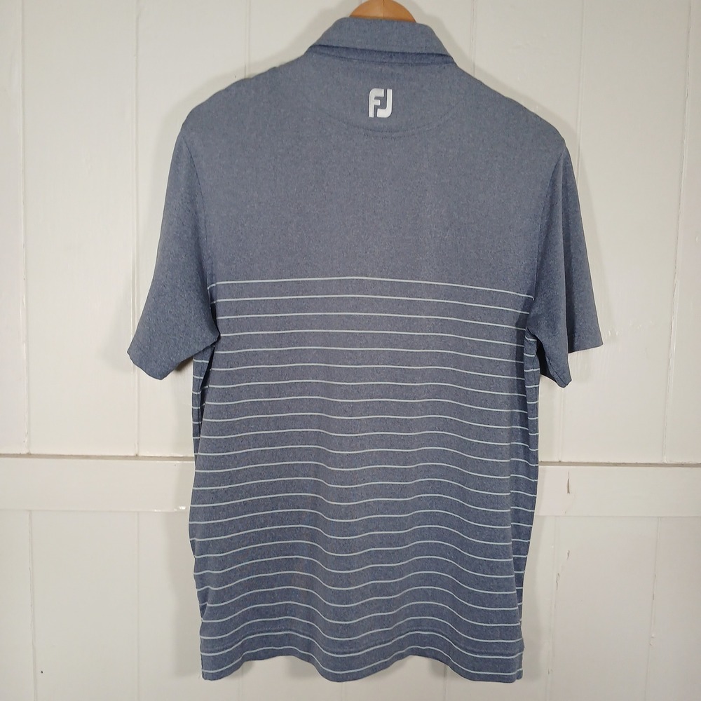 FootJoy FJ Logo Golf Polo Shirt Mens M Blue Striped Athletic Fit Short Sleeve - Picture 2 of 8